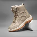 Khaki winter outdoor snow boots with warm faux fur lining and non-slip rubber soles - 37 / Khaki