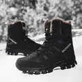 Men's high-top tactical outdoor boots in black with warm fur lining and non-slip soles - EU 39 / Black