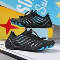 Quick-dry black water shoes for kids with blue wave patterns and anti-slip rubber soles - Black & Royal Blue