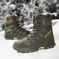 Men's high-top outdoor tactical boots in army green with warm fur lining and non-slip sole - EU 39 / Green