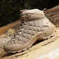 Men's sand-colored outdoor high-top hiking boots with slip-resistant thick rubber soles - EU 39 / Sand