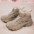 Mid-top sand khaki tactical hiking boots with breathable leather and mesh paneling - EU 39 / Sand