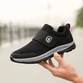 Men's black breathable mesh walking shoes with hook-and-loop strap and soft sole - EU 38 / Black