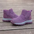 Waterproof purple winter snow boots for seniors with quilted nylon and velcro strap - EU 35 / Purple