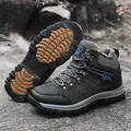 Dark grey high-top winter hiking boots with warm fleece lining and non-slip rubber soles - EU 38 / Gray