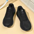 All-black lightweight breathable mesh platform running shoes with cushioned foam soles - 39 / Black