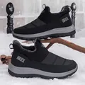 Waterproof black winter boots with thick fleece lining and durable grey soles - EU 35 / Black