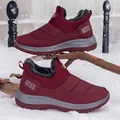 Waterproof burgundy snow boots for men and women with warm faux fur lining and anti-slip sole - EU 35 / Wine Red