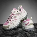 Women's outdoor hiking shoes in beige and pink mesh with chunky rubber anti-slip soles - EU 37 / Purple
