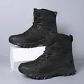 All-black high-top tactical hiking boots with breathable mesh and rugged rubber outsole - EU 39 / Black