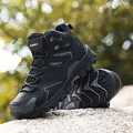 All-black high-top hiking boots with leather mesh paneling and durable rubber soles - 36 / Black