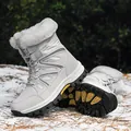 Women high-top winter boots in beige with warm white faux fur lining and quilted design - EU 36 / White