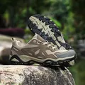 Breathable khaki hiking boots for men with durable non-slip rubber soles for outdoor trekking - EU 39 / Brown