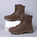 Brown high-top tactical hiking boots with non-slip rubber soles and mesh panels - EU 39 / Brown