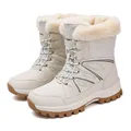 Women's cream white winter snow boots with faux fur collar and non-slip rubber soles - EU 38 / Beige