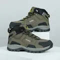 Olive green high-top outdoor hiking boots with rugged rubber soles and mesh fabric - EU 37 / Green