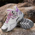 Purple and beige high-top hiking shoes with anti-slip rubber soles for outdoor trekking - Purple