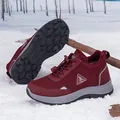 Waterproof burgundy winter hiking shoes with warm faux fur lining and non-slip rubber soles - 35 / Outdoor Casual Style (A979) / Wine Red