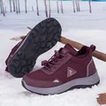 Waterproof burgundy winter hiking shoes with warm faux fur lining and non-slip rubber soles - 35 / Outdoor Casual Style (A979) / Purple
