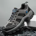 Breathable outdoor hiking shoes for men in grey and black with blue accents - EU 36 / Gray