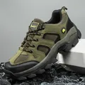 Army green and black breathable hiking shoes with anti-slip rubber outsole for men - EU 36 / Green