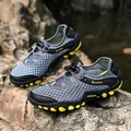 Grey and black breathable mesh wading shoes with anti-slip yellow rubber sole and toggles - EU 39 / Gray