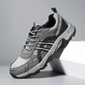 Men's fashion outdoor hiking shoes in grey and black mesh with thick sport soles - EU 39 / Gray