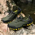 Olive green breathable mesh wading shoes with yellow anti-slip rubber outsoles - EU 39 / Army Green
