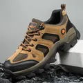 Men's breathable hiking shoe in khaki brown and orange with non-slip rubber sole - EU 36 / Brown