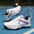 White and purple athletic badminton shoes with mesh uppers and durable rubber soles - 36 / White Plum Red