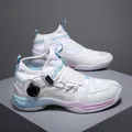 White and blue cushioned court shoes with knob lacing and breathable mesh panels - EU 36 / White Pink Moon