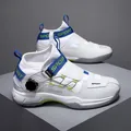 White and blue athletic shoes with mesh panels and black rotary lace dial closure - EU 36 / White Blue