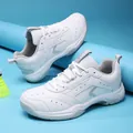 Breathable all-white fashion running shoes with synthetic leather and mesh panels - 36 / Grayish White