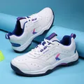 Breathable white sports sneakers with navy accents and durable non-slip rubber outsoles - 36 / White Blue