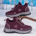 Deep wine red winter thermal sports shoes for seniors with plush lining and anti-slip sole - 35 / Purple