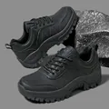 Schwarze Wander-Laufschuhe aus Leder mit dicker, rutschfester Gummisohle für Damen - EU 36 / Schwarz