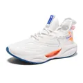 Men's mesh breathable sneakers in white with orange and blue accents, 45-degree angle view - 39 / White