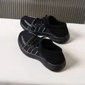 Women's black knit sports shoes with platform sole and white geometric side patterns - 35 / Black