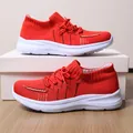 Red breathable knit platform sneakers for women with chunky white soles and casual style - 35 / Red