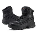 Men's black mid-top outdoor tactical work boots with anti-slip rubber soles and mesh - EU 39 / Black