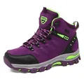 Purple suede outdoor hiking boots with neon green accents and durable rubber soles - 35 / High-Top Hiking Shoes (S8019) / Purple