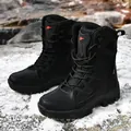 Durable high-top black tactical outdoor combat boots on snow-covered terrain - EU 38 / Black