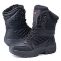 Men's black tactical high-top desert boots with warm fleece lining and rubber sole - EU 36 / Black