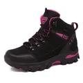High-top hiking shoes in black and magenta with durable non-slip soles for outdoor use - 35 / High-Top Hiking Shoes (S8019) / Black/Rose Red
