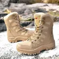 Men's sand tactical boots with high-top lace-up design and non-slip rubber sole - EU 38 / Brown