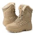 Sand-colored winter tactical outdoor boots with warm fleece lining and rubber grip soles - EU 39 / Brown