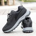 Men's dark grey flyknit walking shoes with breathable upper and non-slip rubber sole - Dark Gray