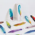 Feather-shaped watercolor paper bookmarks set in an elegant white minimalist gift box - Feather Series