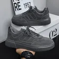 Dark grey suede platform sneakers for men with lace-up design and thick rubber soles - EU 39 / Gray