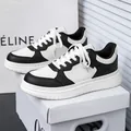 Klassische schwarz-weiße Low-Top Plateau-Sneaker mit dicker Gummisohle für Herren - 39 / Weißschwarz